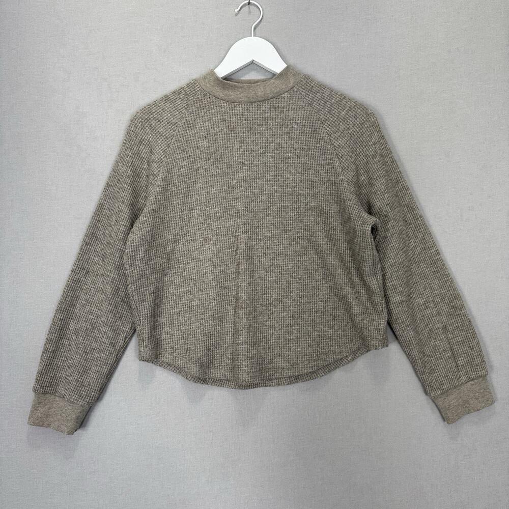 Madewell Waffle Knit Long Sleeve Crewneck Tee Womens‎ M Brown Thermal Crop Top